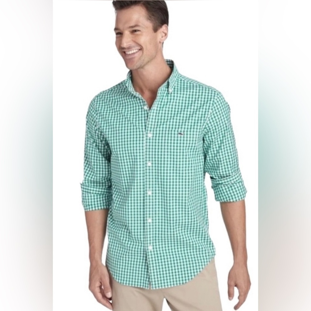 Vineyard vines Shep & Ian gingham button down slim fit tucker shirt Sz small